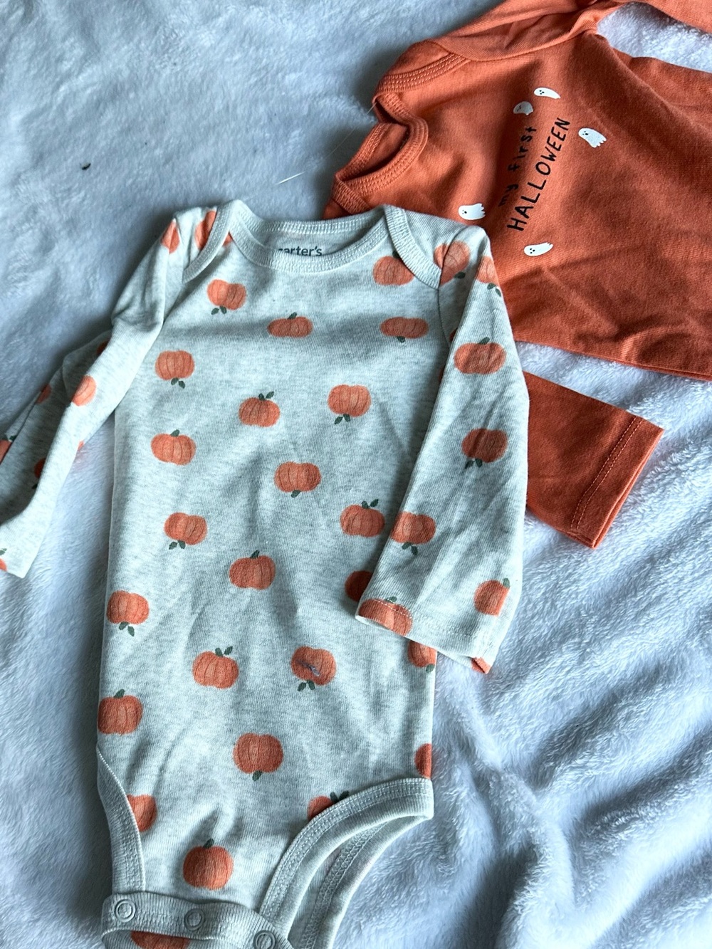 Carter's Cream Pumpkin Print Long-Sleeve One-Piece with Orange Accent